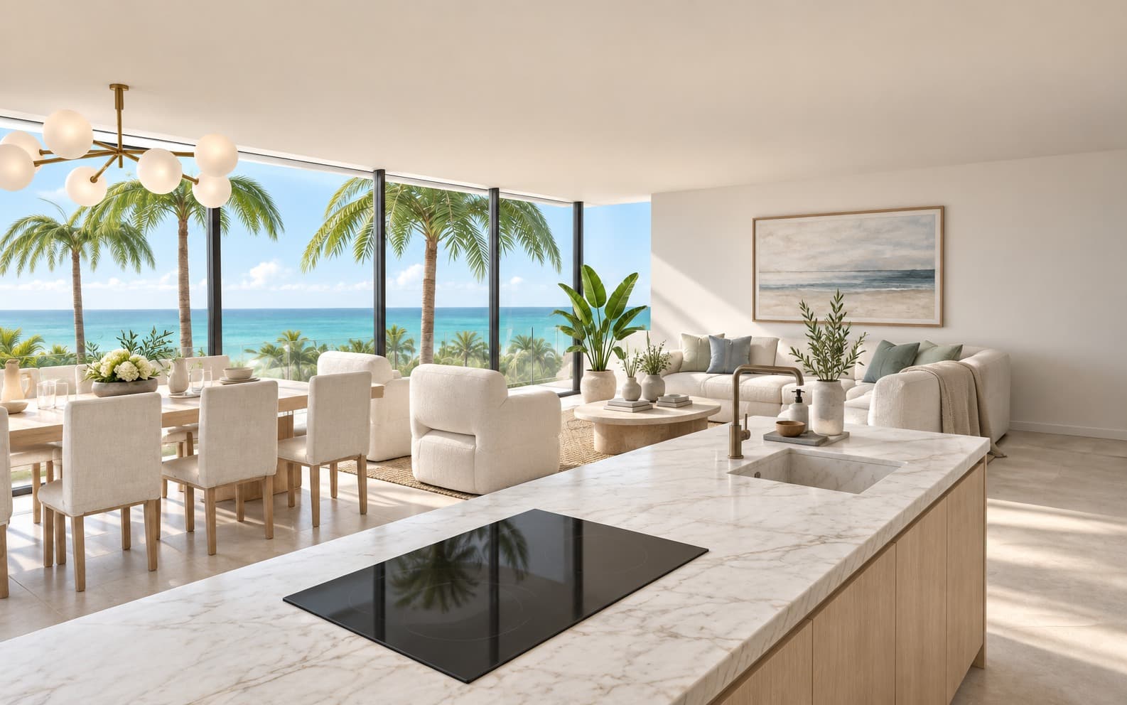Virtually staged living room with furniture and decoration